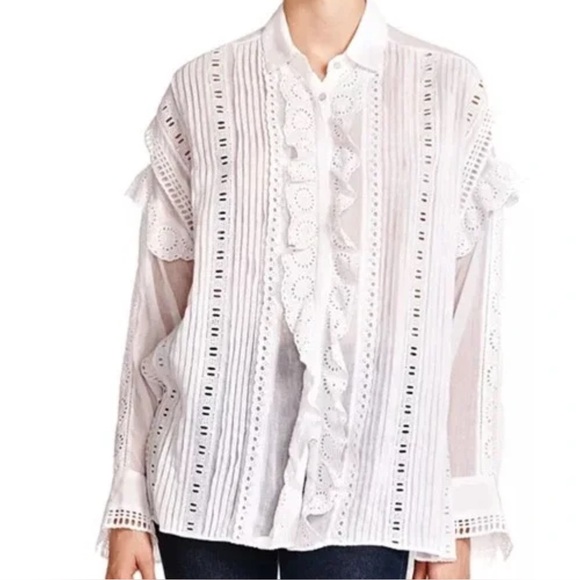 The Kooples Vintage Style White Lace Ruffled Long Sleeve Blouse Top NWT - Picture 9 of 9